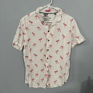 Vacay Spirit Flamingo Button Down Shirt Men's Size Large